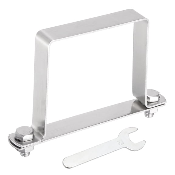 Uxcell U Shape Square Tube Clamp, 80x80mm U Shaped Bracket 304 Stainless Steel Square Strap Clamp with Bolt Plate Nuts and Wrench for Pipes Door Closed Bar Holder Railings