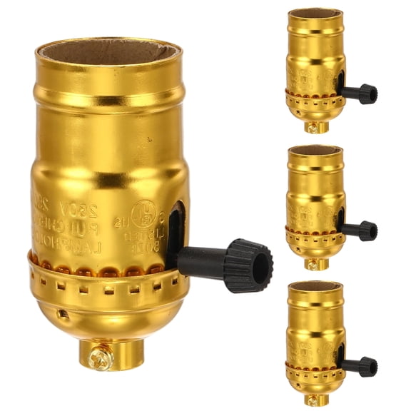 Uxcell UL Listed 3 Way Lamp Socket Replacement 4Pack - E26 Threaded Base, Turn Knob for Low-Medium-High Light Settings Lamp Parts for Table Floor Lights Repair, Gold