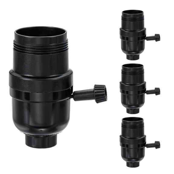 Uxcell UL Listed 3 Way Lamp Socket Replacement 4Pack - E26 Threaded Base, Turn Knob for Low-Medium-High Light Settings Lamp Parts for Table Floor Lights Repair, Black