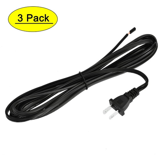 Uxcell US Plug Lamp Cord, SPT-2 18AWG Power Wire 3.5M Black, UL Listed 3Pcs