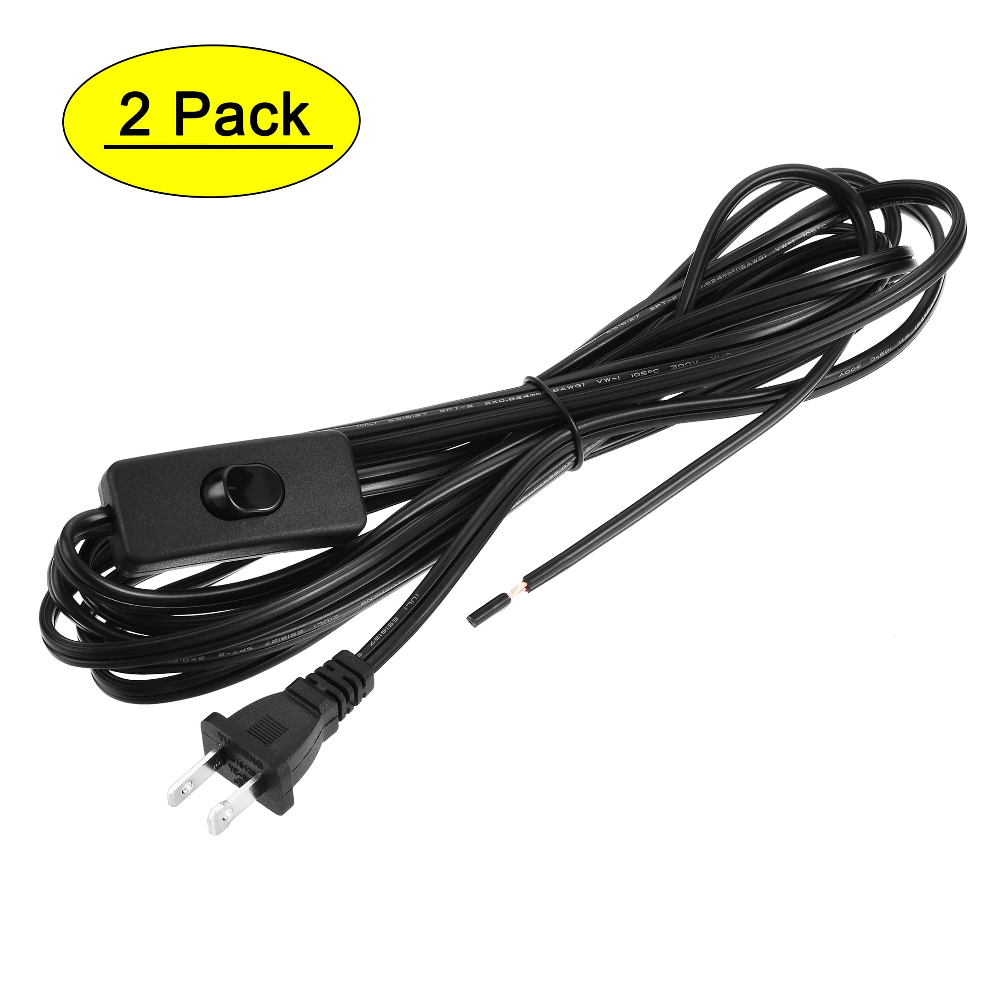 Uxcell US Plug Lamp Cord with Switch, SPT2 18AWG Power Wire 3.5M Black
