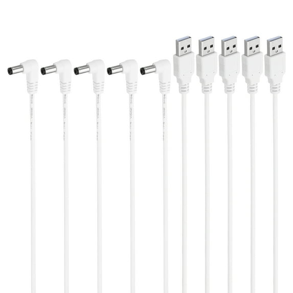 Uxcell USB 2.0 A Type to DC 5.5x2.1mm 90 Degree Angle Barrel Jack Power Cable, 5pcs Wire Adapter Connector Cord, White