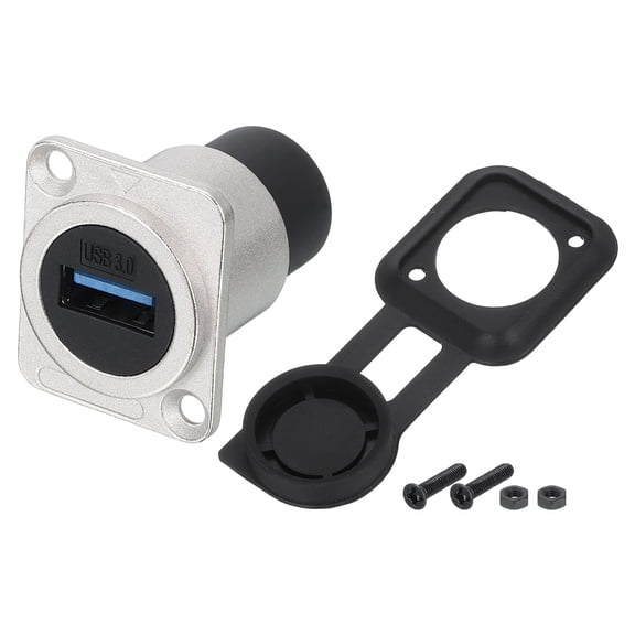 1Pcs USB 3.0 Panel Mount Coupler, D-Type USB Pass Through Connector, 5.0Gbps Silver Bulkhead Extension for Home/Office/Industrial