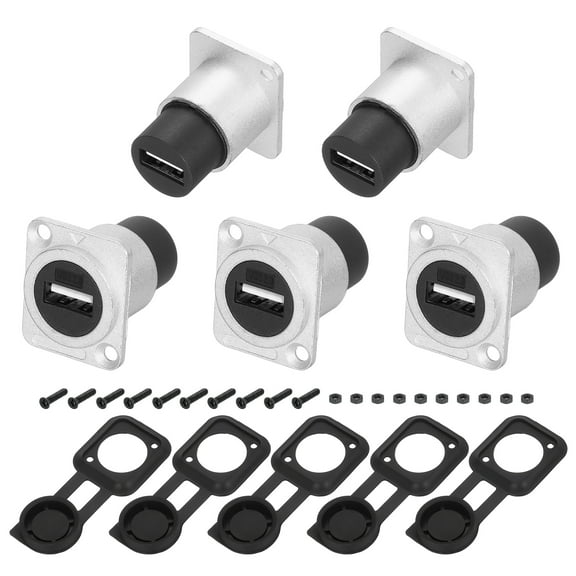 5Pcs USB 2.0 Panel Mount Coupler, D-Type USB Pass Through Connector, 480Mbps Silver Bulkhead Extension for Home/Office/Industrial