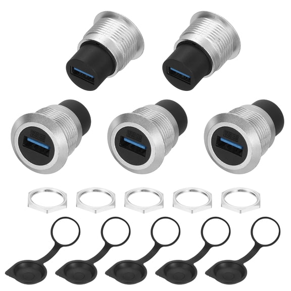 5Pcs USB 3.0 Panel Mount Coupler, USB Pass Through Connector, 5.0Gbps Silver Bulkhead Extension for Home/Office/Industrial