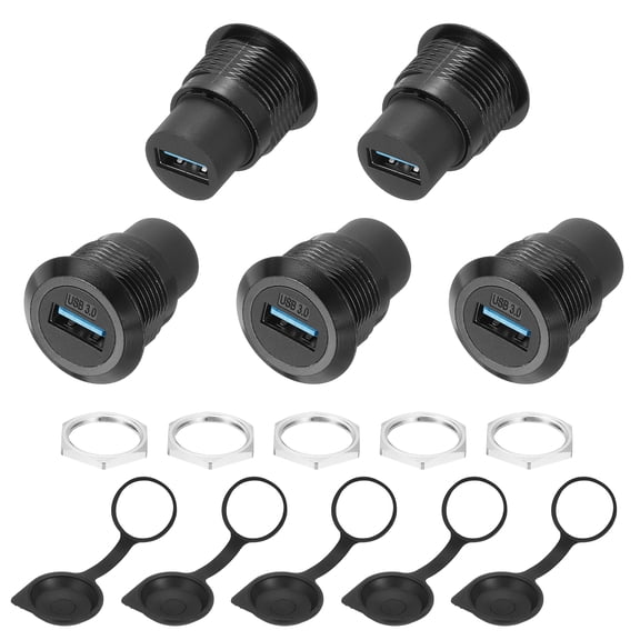 5Pcs USB 3.0 Panel Mount Coupler, USB Pass Through Connector, 5.0Gbps Black Bulkhead Extension for Home/Office/Industrial