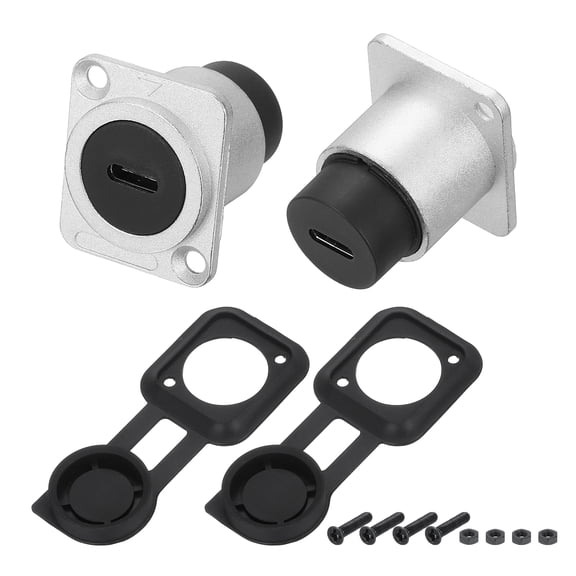 2Pcs Type C Panel Mount Coupler, D-Type USB C Pass Through Connector, 10Gbps Silver Bulkhead Extension for Home/Office/Industrial