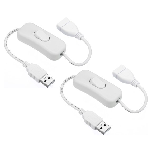 Uxcell USB Extension Cable with ON/Off Switch Extension Cords Adapter Controller for Fans LED Strips White 2 Pack