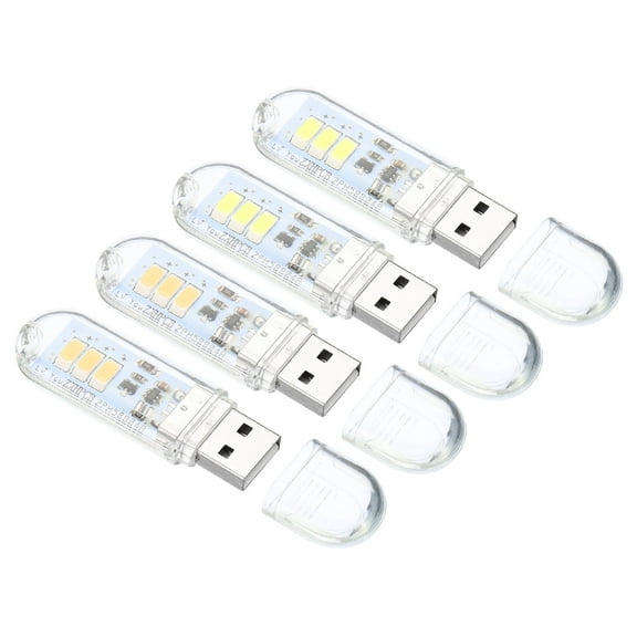 Uxcell USB Night Light Portable Plug in LED Light Stick with 3 Lamp Beads Touch Switch White/Warm 4 Pack