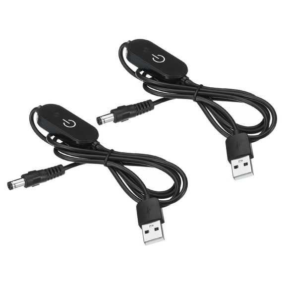 Uxcell USB to DC Extension Cable with Switch Power Cords Dimmer Controller with LED Indicator Black 2 Pack