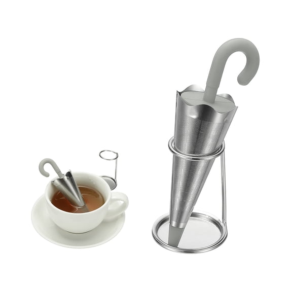 Uxcell Umbrella Tea Infuser, Stainless Steel Loose Leaf Tea Steeper Filter with Silicone Handle Reusable Thin Pores Mesh Strainer Diffuser for Teacups Teapots Mugs, Light Gray