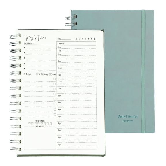 Uxcell Undated Daily Planner with Hourly Schedule, A5 5.5"x 8.5" To-Do List Hard Cover Spiral Notebook Appointments Planner with Inner Pocket to Organize Daily Tasks and Agendas, Haze Blue