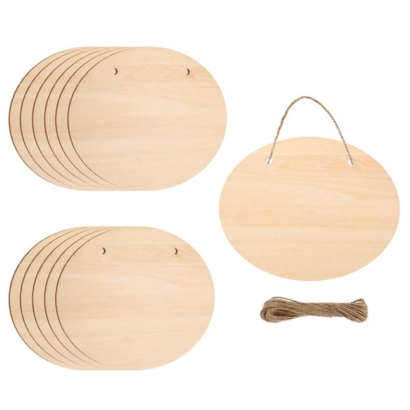 Uxcell Unfinished Hanging Wood Sign Blank with Ropes 6"x5" Unfinished Wood Crafts Boards Wooden Plaques for Crafts DIY Painting Burning Carving Door Wall Decoration, Style 7, Pack of 12