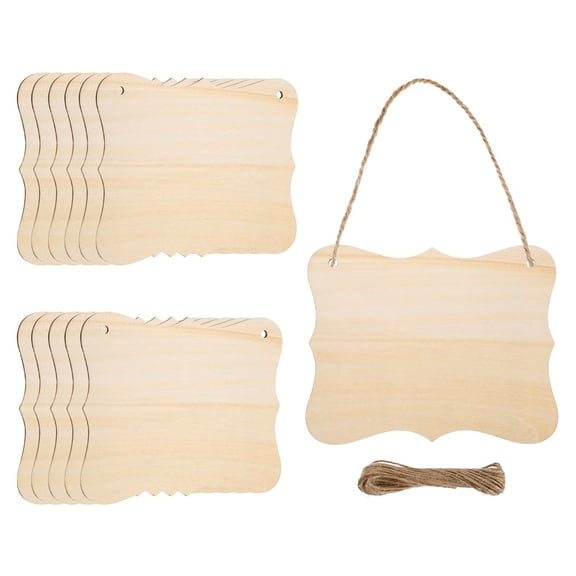 Uxcell Unfinished Hanging Wood Sign Blank with Ropes 6"x5" Unfinished Wood Crafts Boards Wooden Plaques for Crafts DIY Painting Burning Carving Door Wall Decoration, Style 8, Pack of 12