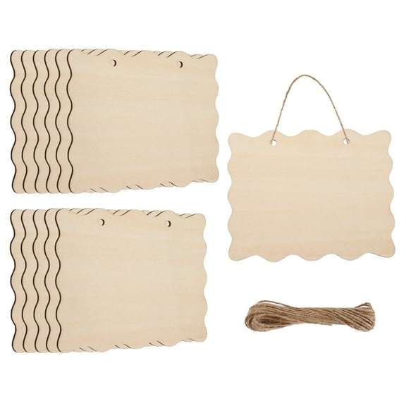 Uxcell Unfinished Hanging Wood Sign Blank with Ropes 6"x5" Unfinished Wood Crafts Boards Wooden Plaques for Crafts DIY Painting Burning Carving Door Wall Decoration, Style 2, Pack of 12