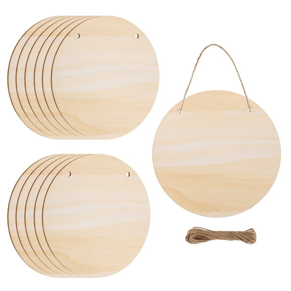 Uxcell Unfinished Hanging Wood Sign Blank with Ropes 6"x6" Unfinished Wood Crafts Boards Wooden Plaques for Crafts DIY Painting Burning Carving Door Wall Decoration, Style 10, Pack of 12