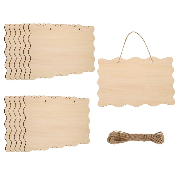 Uxcell Unfinished Hanging Wood Sign Blank with Ropes 9"x6" Unfinished Wood Crafts Boards Wooden Plaques for Crafts DIY Painting Burning Carving Door Wall Decoration, Style 2, Pack of 12