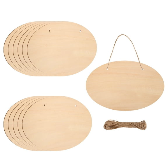 Uxcell Unfinished Hanging Wood Sign Blank with Ropes 9"x6" Unfinished Wood Crafts Boards Wooden Plaques for Crafts DIY Painting Burning Carving Door Wall Decoration, Style 7, Pack of 12