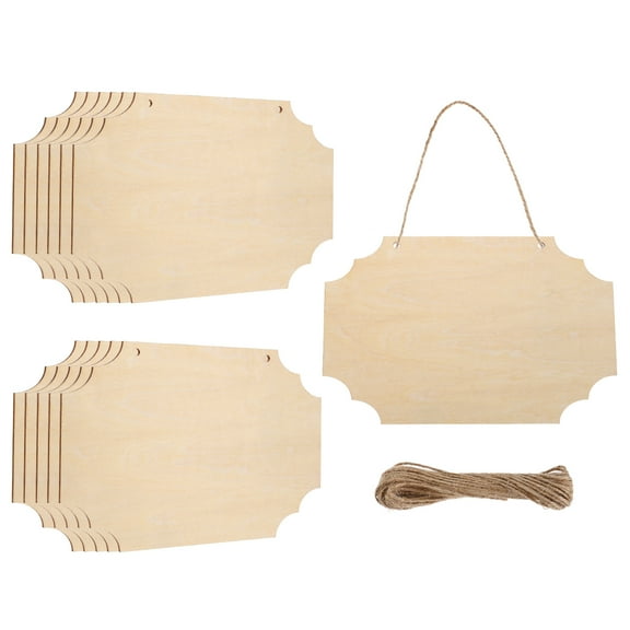 Uxcell Unfinished Hanging Wood Sign Blank with Ropes 9"x6" Unfinished Wood Crafts Boards Wooden Plaques for Crafts DIY Painting Burning Carving Door Wall Decoration, Style 3, Pack of 12