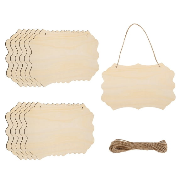 Uxcell Unfinished Hanging Wood Sign Blank with Ropes 9"x6" Unfinished Wood Crafts Boards Wooden Plaques for Crafts DIY Painting Burning Carving Door Wall Decoration, Style 1, Pack of 12