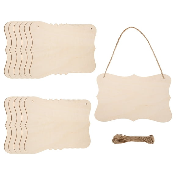 Uxcell Unfinished Hanging Wood Sign Blank with Ropes 9"x6" Unfinished Wood Crafts Boards Wooden Plaques for Crafts DIY Painting Burning Carving Door Wall Decoration, Style 8, Pack of 12