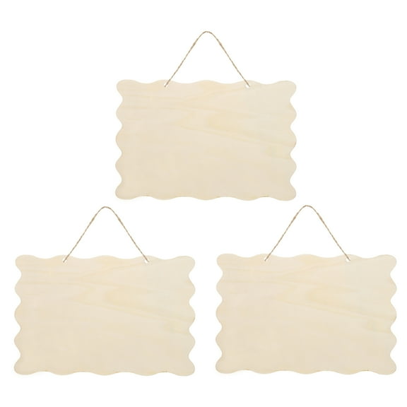 Uxcell Unfinished Wood Sign, 3 Pack Wood Crafts Blank Wood Slices Hanging Wooden Plaque for Craft Style 6