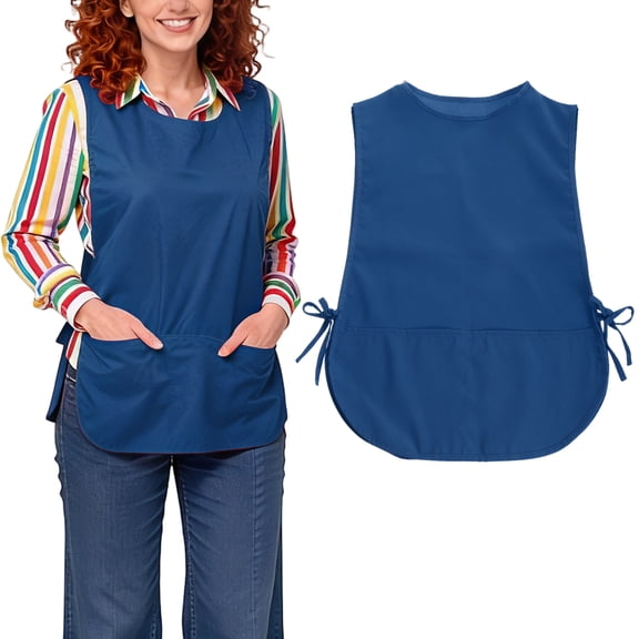 Uxcell Unisex Smock Apron, Kitchen Cleaning Work Apron Water & Oil Resistant for Men and Women with Side Ties and 2 Pockets for Chef Kitchen, Cleaning, Barber, Art Painting, Blue