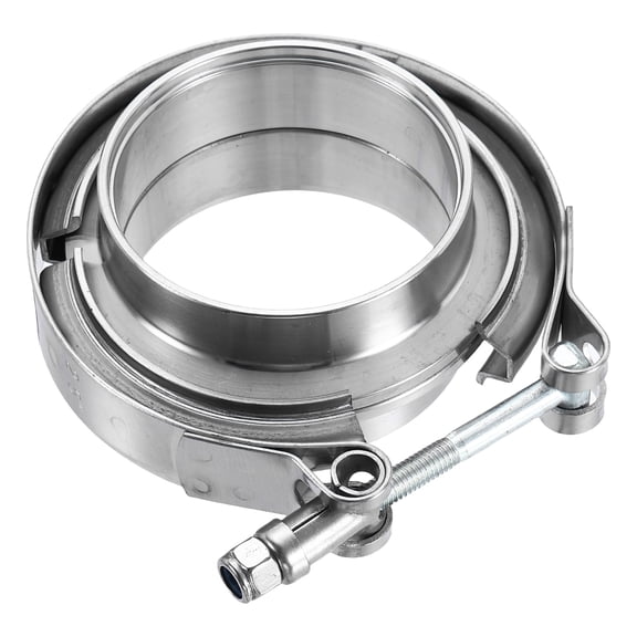 Uxcell V Band Clamp with Flange 2.5 Inch 304 Stainless Steel Male Female V-Band Exhaust Clamp Flange Kit for Auto Downpipe Exhaust System, Silver