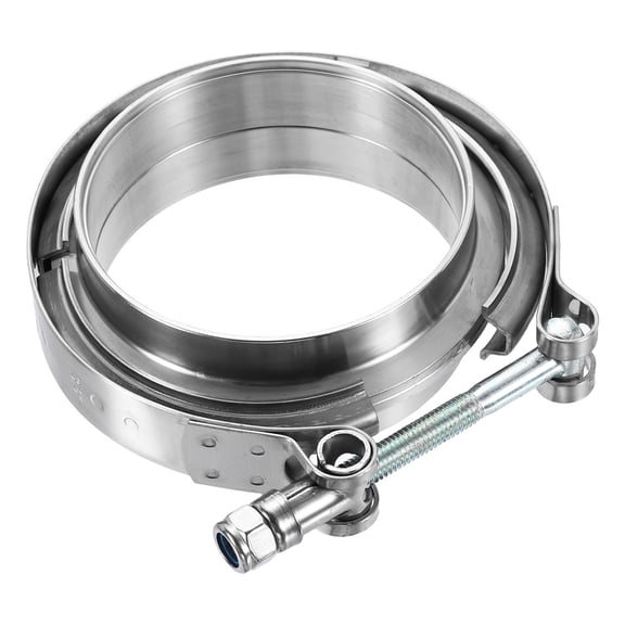 Uxcell V Band Clamp with Flange 3.5 Inch 304 Stainless Steel Male Female V-Band Exhaust Clamp Flange Kit for Auto Downpipe Exhaust System, Silver