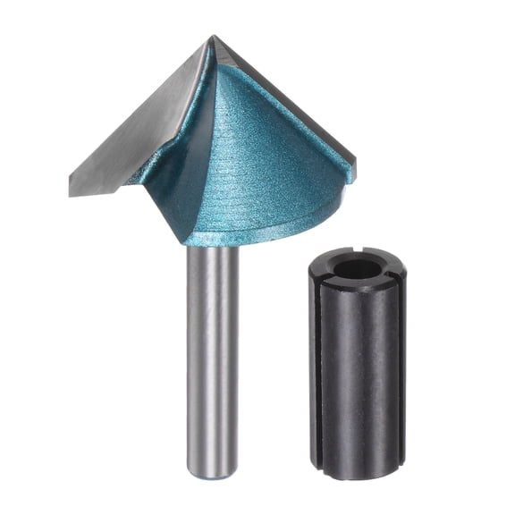 Uxcell V-Groove Router Bit 1.3" Dia 6mm Shank 90 Degree with Conversion Collet, Cyan