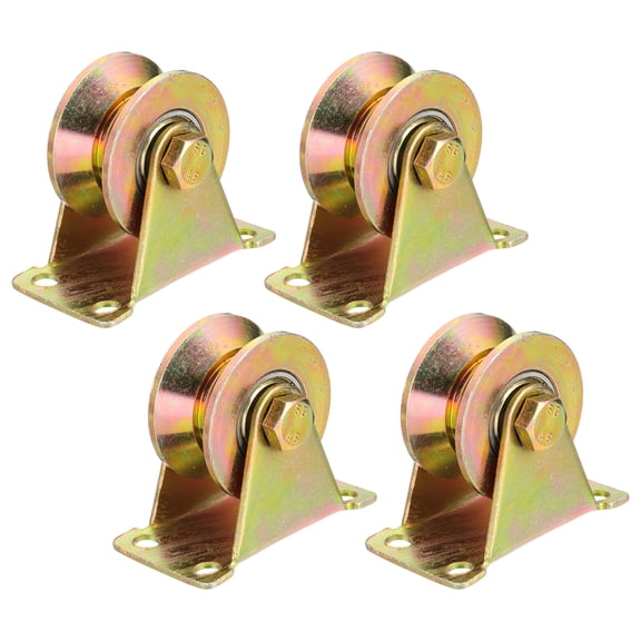 Uxcell V Groove Wheel with Bracket, Steel Sliding Gate Wheels Dia.2" Loading 330 lbs Heavy Duty Rigid Caster for Inverted Track Rolling Gate Industrial Machines Wire Rope Rail Pack of 4