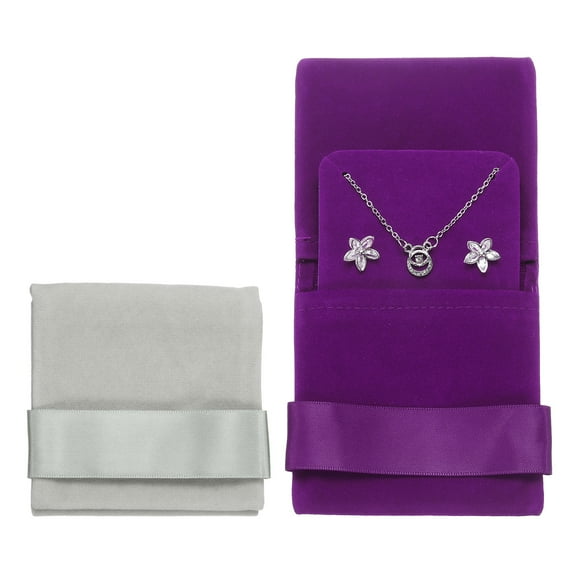 Velvet Jewelry Pouch with Insert Pad 3.5 x 3.3 Inch Soft Jewelry Package Gift Storage Bag Easy to Carry Fit for Rings Necklace Bracelet Gray/Purple