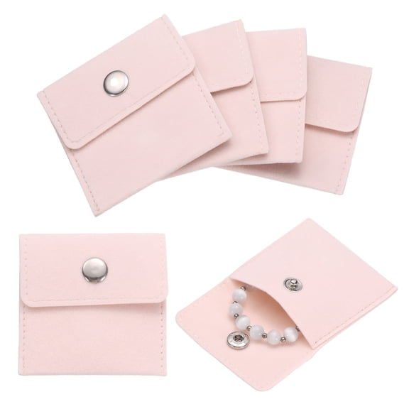 Uxcell 6 Pcs Velvet Jewelry Pouches with Snap Button 2.8x2.8 Inch, Pink