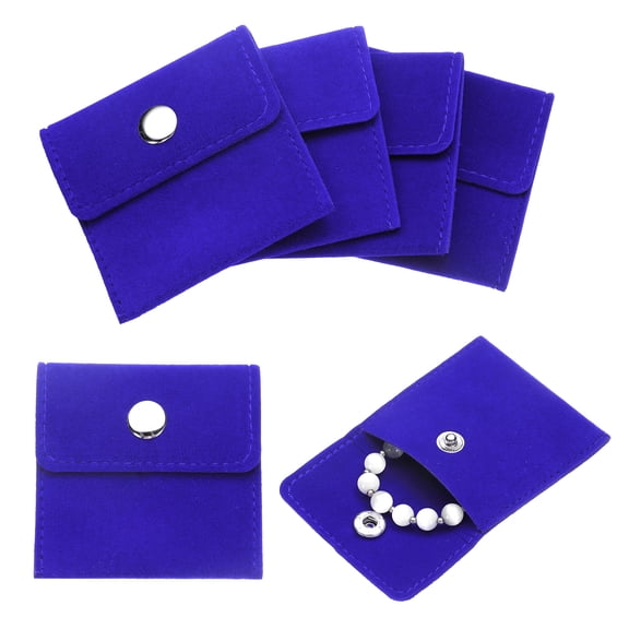 Uxcell 6 Pcs Velvet Jewelry Pouches with Snap Button 2.8x2.8 Inch, Blue