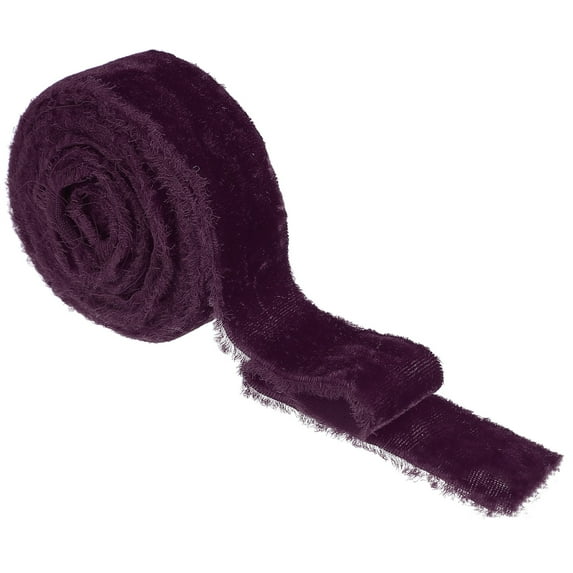 Uxcell Velvet Ribbon Wide Handmade Frayed Raw Edge Thick Fringe Ribbon Wide Fringe Fabric Ribbons Dark Purple