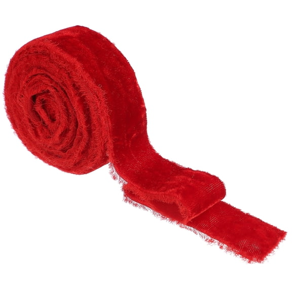 Uxcell Velvet Ribbon Wide Handmade Frayed Raw Edge Thick Fringe Ribbon Wide Fringe Fabric Ribbons Red
