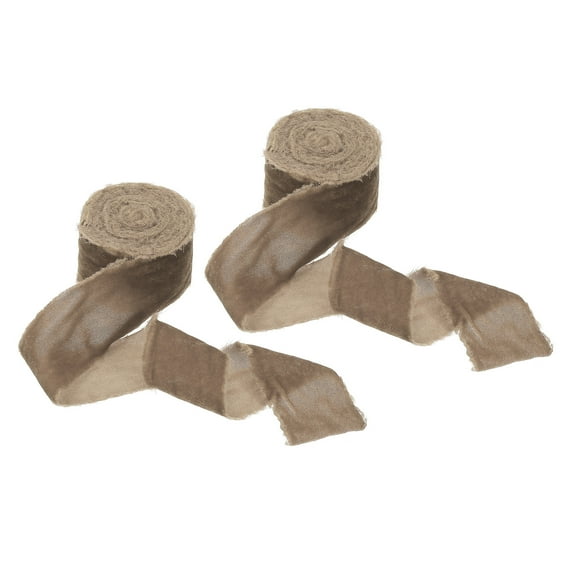 Uxcell Velvet Ribbon, Crinkled Handmade Frayed Edge Vintage Ribbon for Gift Wrapping Christmas Tree Ornament Camel Color 1.8"x3 Yard