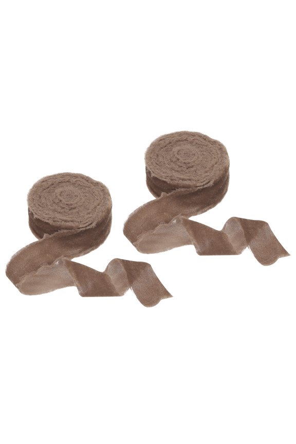 Velvet Ribbon Crinkled Handmade Frayed Edge Vintage Ribbons for Gift Wrapping Christmas Tree Ornament Light Brown