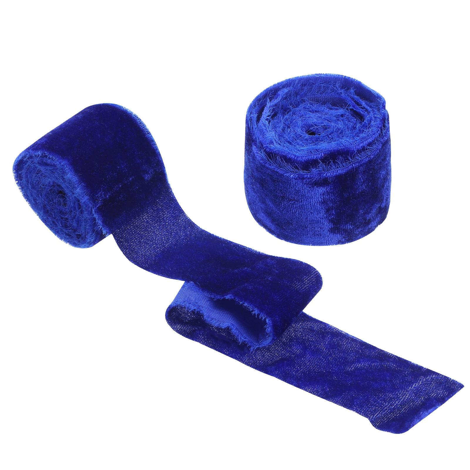 Uxcell Velvet Ribbon, Wide Handmade Frayed Raw Edge Thick Fringe Ribbon for Gift Wrapping Dark Blue