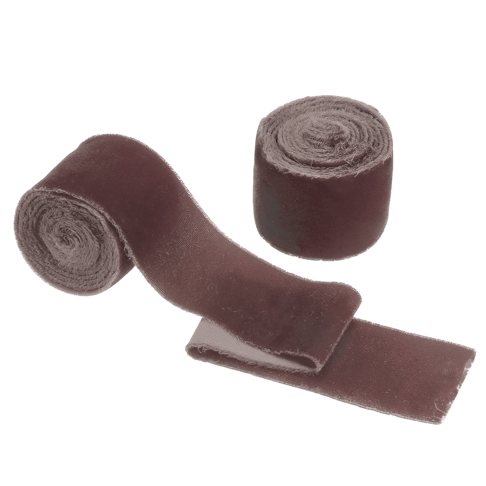 Uxcell Velvet Ribbon, Wide Handmade Frayed Raw Edge Thick Fringe Ribbon for Gift Wrapping Dark Brown