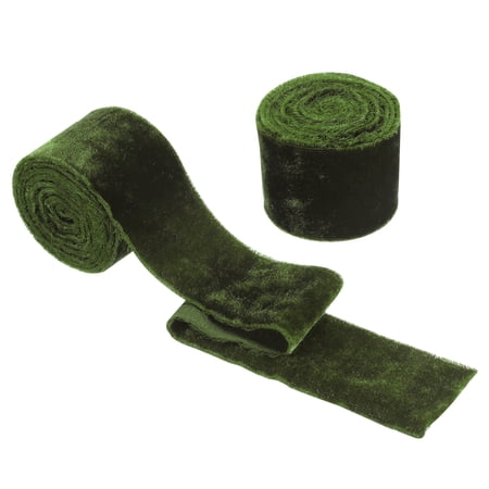 Uxcell Velvet Ribbon, Wide Handmade Frayed Raw Edge Thick Fringe Ribbon for Gift Wrapping Green