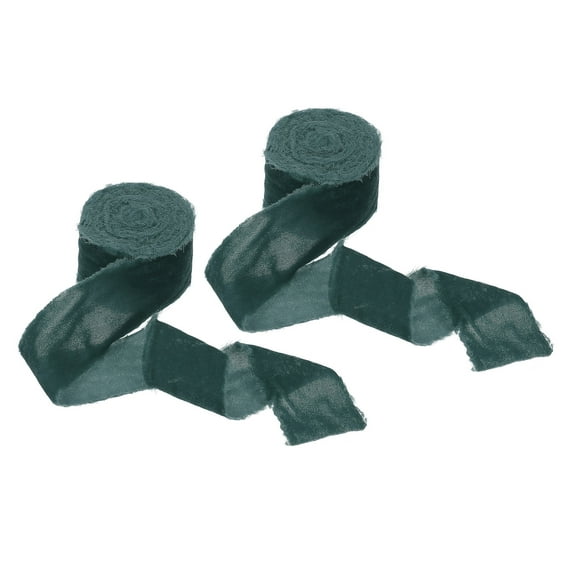 Uxcell Velvet Ribbons, Crinkled Handmade Frayed Edge Vintage Ribbons for Gift Wrapping Christmas Tree Ornament Dark Green