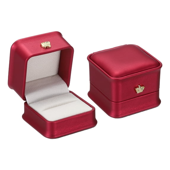 Uxcell Velvet Ring Box, 2 Pack Wedding Ring Box Vintage Jewelry Holder for Engagement Style 4, Red