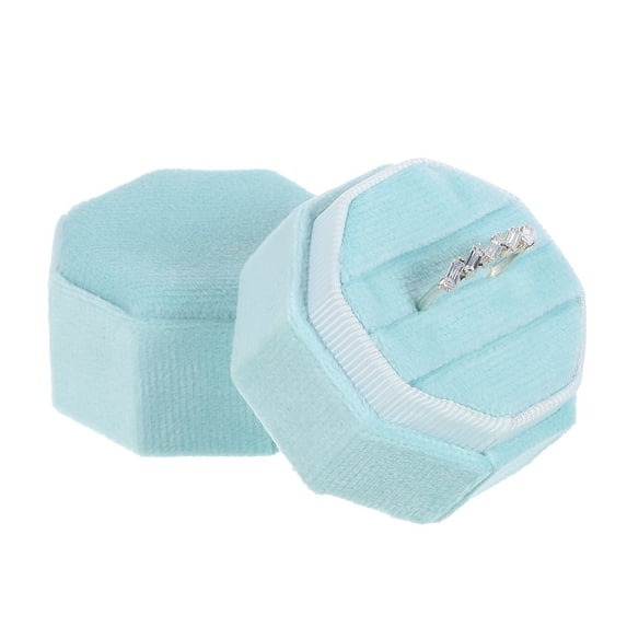 Uxcell Velvet Ring Box, 3 Slot Octagon Wedding Ring Display Holder Box Jewelry Ring Gift Box Light Blue