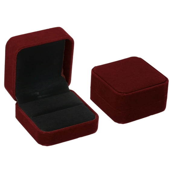 Uxcell Velvet Ring Box Double Slot Wedding Ring Box Vintage Jewelry Holder for Wedding Style 1, Red 2 Pack