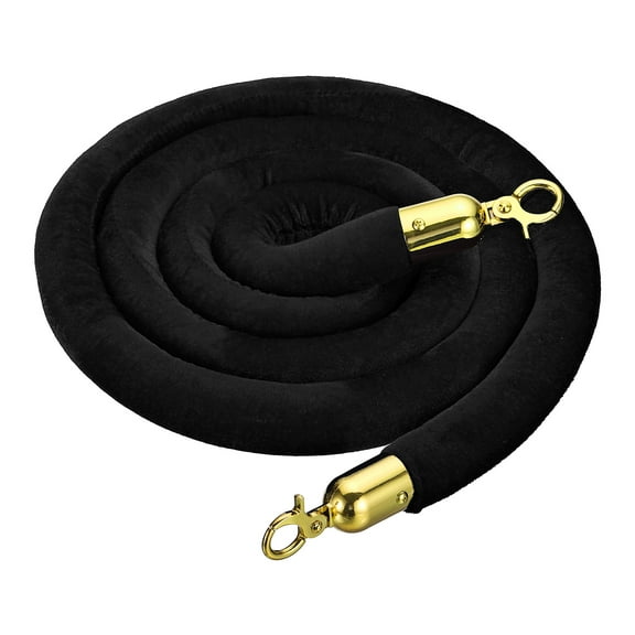 Uxcell Velvet Stanchion Rope, Barrier Rope Velvet Carpet Ropes with Snap Hooks for Posts Stands Queue Divider Control Black Golden 3.28 Ft
