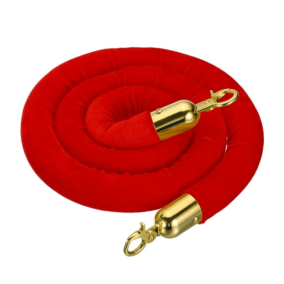 Uxcell Velvet Stanchion Rope, Barrier Rope Velvet Carpet Ropes with Snap Hooks for Posts Stands Queue Divider Control Red Golden 5 Ft