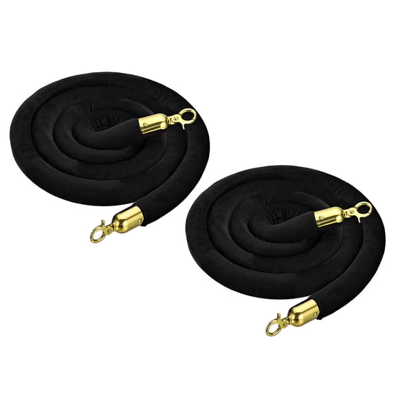 Uxcell Velvet Stanchion Rope, Barrier Rope Velvet Carpet Ropes with Snap Hooks for Posts Stands Queue Divider Crowd Control Black Golden 6.6 Ft
