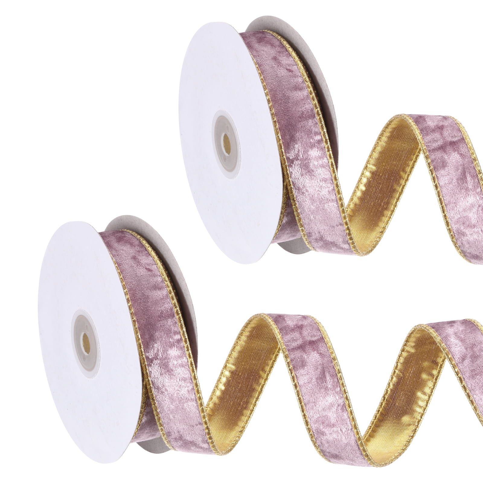 Uxcell Velvet Wired Ribbon, (1 Inch x 10 Yards, 2 Pcs)(Dark Purple) Velvety Gold Crushed Ribbons Gift Wrapping Binding, Suit For- Crafts/Bow/Wreaths/Christmas Tree Decoration