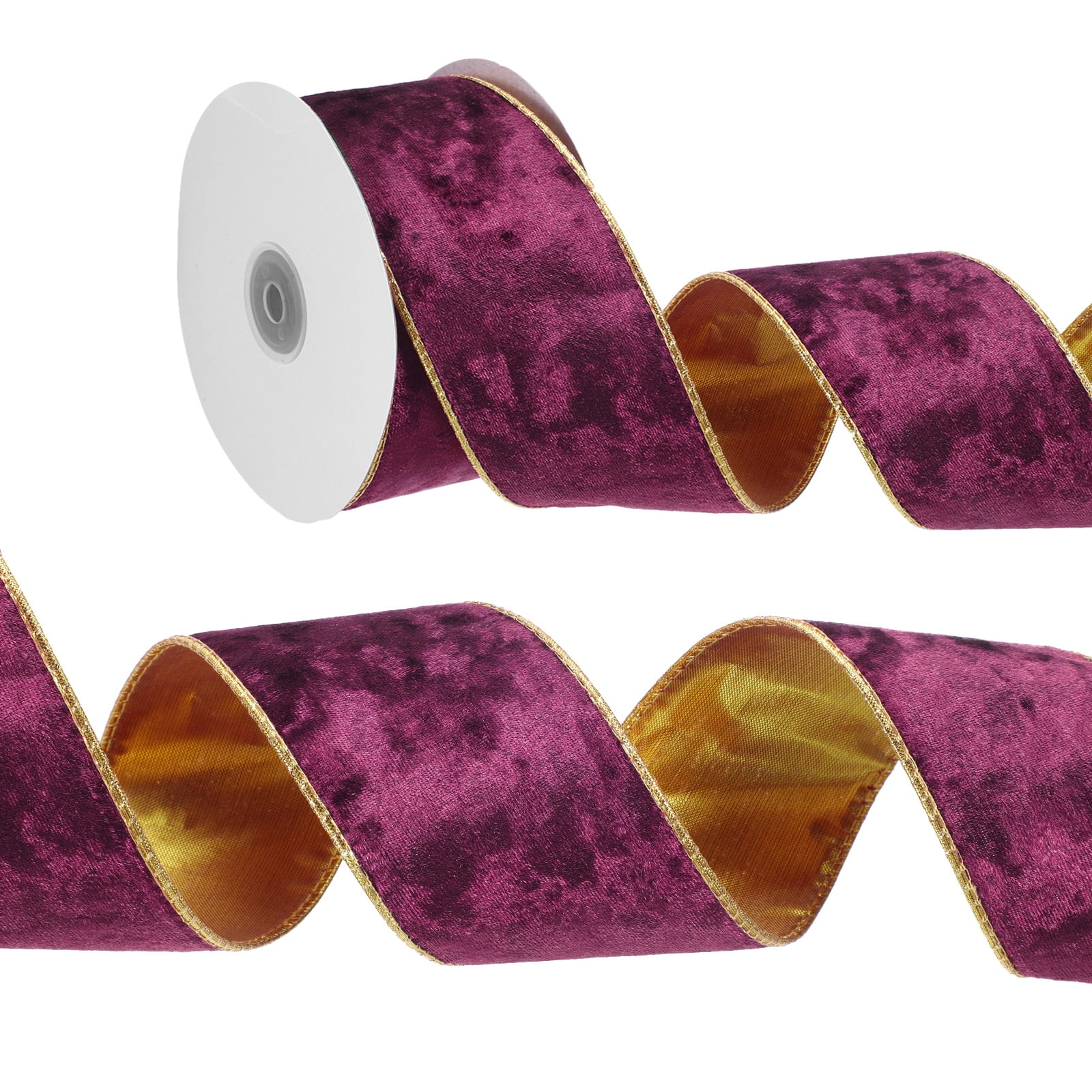 Uxcell 2.5" x 10 Yards Velvet Wired Gold Crushed Ribbon for Bow Decor Brown